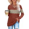 imageSampeel V Neck Long Sleeve Shirts for Women Casual Fall Tops Lightweight Tunic Sweaters Fashion Clothes Loose Fit 2025Khaki Color Block