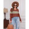 imageSampeel V Neck Long Sleeve Shirts for Women Casual Fall Tops Lightweight Tunic Sweaters Fashion Clothes Loose Fit 2025Khaki Color Block