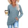 imageSampeel V Neck Long Sleeve Shirts for Women Casual Fall Tops Lightweight Tunic Sweaters Fashion Clothes Loose Fit 2025Light Blue