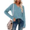 imageSampeel V Neck Long Sleeve Shirts for Women Casual Fall Tops Lightweight Tunic Sweaters Fashion Clothes Loose Fit 2025Marine Blue