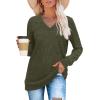 imageSampeel V Neck Long Sleeve Shirts for Women Casual Fall Tops Lightweight Tunic Sweaters Fashion Clothes Loose Fit 2025Pretty Arm Green