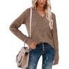 imageSampeel V Neck Long Sleeve Shirts for Women Casual Fall Tops Lightweight Tunic Sweaters Fashion Clothes Loose Fit 2025Pretty Brown