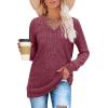 imageSampeel V Neck Long Sleeve Shirts for Women Casual Fall Tops Lightweight Tunic Sweaters Fashion Clothes Loose Fit 2025Rose Red