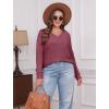 imageSampeel V Neck Long Sleeve Shirts for Women Casual Fall Tops Lightweight Tunic Sweaters Fashion Clothes Loose Fit 2025Rose Red