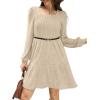 imageSampeel Womens Square Neck Long Sleeve Fall Dresses Casual Babydoll Sweater DressApricot