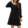 imageSampeel Womens Square Neck Long Sleeve Fall Dresses Casual Babydoll Sweater DressBlack