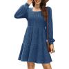 imageSampeel Womens Square Neck Long Sleeve Fall Dresses Casual Babydoll Sweater DressBlue
