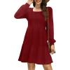 imageSampeel Womens Square Neck Long Sleeve Fall Dresses Casual Babydoll Sweater DressBurgundy