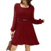 imageSampeel Womens Square Neck Long Sleeve Fall Dresses Casual Babydoll Sweater DressBurgundy