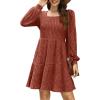 imageSampeel Womens Square Neck Long Sleeve Fall Dresses Casual Babydoll Sweater DressCaramel