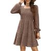 imageSampeel Womens Square Neck Long Sleeve Fall Dresses Casual Babydoll Sweater DressCoffee