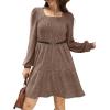 imageSampeel Womens Square Neck Long Sleeve Fall Dresses Casual Babydoll Sweater DressCoffee