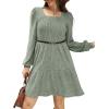 imageSampeel Womens Square Neck Long Sleeve Fall Dresses Casual Babydoll Sweater DressCream Green