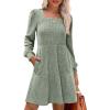 imageSampeel Womens Square Neck Long Sleeve Fall Dresses Casual Babydoll Sweater DressCream Green
