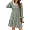 imageSampeel Womens Square Neck Long Sleeve Fall Dresses Casual Babydoll Sweater DressCream Green