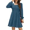 imageSampeel Womens Square Neck Long Sleeve Fall Dresses Casual Babydoll Sweater DressDark Blue