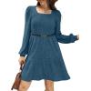 imageSampeel Womens Square Neck Long Sleeve Fall Dresses Casual Babydoll Sweater DressDark Blue