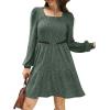 imageSampeel Womens Square Neck Long Sleeve Fall Dresses Casual Babydoll Sweater DressGreen