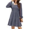 imageSampeel Womens Square Neck Long Sleeve Fall Dresses Casual Babydoll Sweater DressGrey Blue