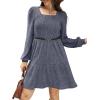 imageSampeel Womens Square Neck Long Sleeve Fall Dresses Casual Babydoll Sweater DressGrey Blue