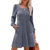 imageSampeel Womens Square Neck Long Sleeve Fall Dresses Casual Babydoll Sweater DressGrey Blue