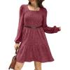 imageSampeel Womens Square Neck Long Sleeve Fall Dresses Casual Babydoll Sweater DressHot Pink