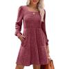 imageSampeel Womens Square Neck Long Sleeve Fall Dresses Casual Babydoll Sweater DressHot Pink