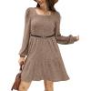 imageSampeel Womens Square Neck Long Sleeve Fall Dresses Casual Babydoll Sweater DressKhaki