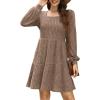 imageSampeel Womens Square Neck Long Sleeve Fall Dresses Casual Babydoll Sweater DressKhaki
