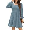 imageSampeel Womens Square Neck Long Sleeve Fall Dresses Casual Babydoll Sweater DressLight Blue