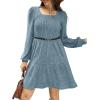 imageSampeel Womens Square Neck Long Sleeve Fall Dresses Casual Babydoll Sweater DressLight Blue