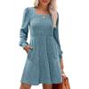 imageSampeel Womens Square Neck Long Sleeve Fall Dresses Casual Babydoll Sweater DressMarine Blue