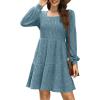 imageSampeel Womens Square Neck Long Sleeve Fall Dresses Casual Babydoll Sweater DressMarine Blue