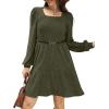 imageSampeel Womens Square Neck Long Sleeve Fall Dresses Casual Babydoll Sweater DressPretty Arm Green