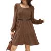 imageSampeel Womens Square Neck Long Sleeve Fall Dresses Casual Babydoll Sweater DressPretty Chocolate