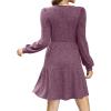 imageSampeel Womens Square Neck Long Sleeve Fall Dresses Casual Babydoll Sweater DressPurple