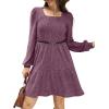 imageSampeel Womens Square Neck Long Sleeve Fall Dresses Casual Babydoll Sweater DressPurple