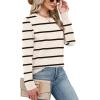 imageSampeel Womens Sweaters Crew Neck Long Sleeve Tops Knit Soft Pullover Sweaters Cozy Dressy Casual Shirts Fashion ClothingStriped Apricot