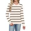 imageSampeel Womens Sweaters Crew Neck Long Sleeve Tops Knit Soft Pullover Sweaters Cozy Dressy Casual Shirts Fashion ClothingStriped Apricot