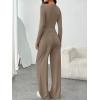 imageTrendy Queen 2 Piece Scoop Neck Lounge Set Womens Wide Leg Pants Side Ruching Slightly Crop Top Sweatsuit Sets With PocketsMocha