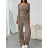 imageTrendy Queen 2 Piece Scoop Neck Lounge Set Womens Wide Leg Pants Side Ruching Slightly Crop Top Sweatsuit Sets With PocketsMocha