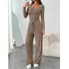imageTrendy Queen 2 Piece Scoop Neck Lounge Set Womens Wide Leg Pants Side Ruching Slightly Crop Top Sweatsuit Sets With PocketsMocha