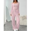 imageTrendy Queen 2 Piece Scoop Neck Lounge Set Womens Wide Leg Pants Side Ruching Slightly Crop Top Sweatsuit Sets With PocketsPastel Pink