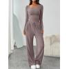imageTrendy Queen 2 Piece Scoop Neck Lounge Set Womens Wide Leg Pants Side Ruching Slightly Crop Top Sweatsuit Sets With PocketsRose Taupe