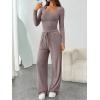 imageTrendy Queen 2 Piece Scoop Neck Lounge Set Womens Wide Leg Pants Side Ruching Slightly Crop Top Sweatsuit Sets With PocketsRose Taupe