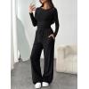 imageTrendy Queen Womens 2 Piece Matching Lounge Set Boat Neck Slim Fitted Top Wide Leg Pants Casual TracksuitsBlack