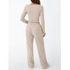 imageTrendy Queen Womens 2 Piece Matching Lounge Set Long Sleeve Slightly Crop Top Wide Leg Pants Casual SweatsuitBeige
