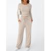 imageTrendy Queen Womens 2 Piece Matching Lounge Set Long Sleeve Slightly Crop Top Wide Leg Pants Casual SweatsuitBeige