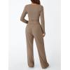 imageTrendy Queen Womens 2 Piece Matching Lounge Set Long Sleeve Slightly Crop Top Wide Leg Pants Casual SweatsuitKhaki