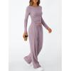 imageTrendy Queen Womens 2 Piece Matching Lounge Set Long Sleeve Slightly Crop Top Wide Leg Pants Casual SweatsuitLilac